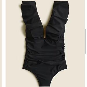 J. Crew Ruched Ruffle One-piece Swimsuit Black